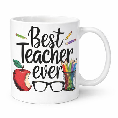 Best Teacher Ever Mug   Teacher Gift Coffee Cup   Apple Pencil Design