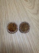 VTG Gold Tone Rhinestone French Coin Pierced ...