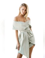 New Lulus Always Celebrating Sage Green Satin Off-the-Shoulder Mini Dress Large