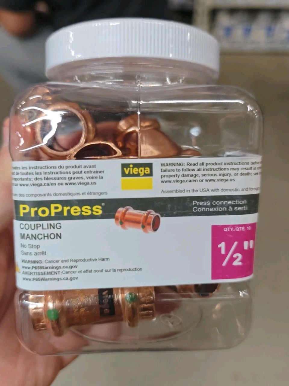 Viega ProPress 1/2 in. Press Copper Coupling No Stop (Pack of 10) 77480