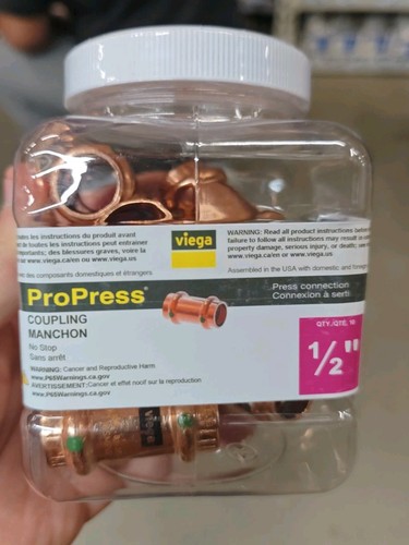Viega ProPress 1/2 in. Press Copper Coupling No Stop (Pack of 10) 77480