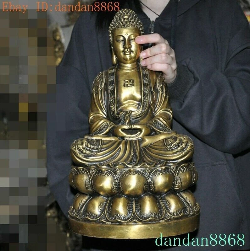15.2" Tibetan Buddhism temple brass "卐" Shakyamuni Sakyamuni Buddha statue - Image 4 of 4