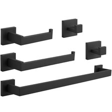 BWE 5 Pieces Matte Black Bathroom Hardware Set SUS304 Stainless Steel Include...