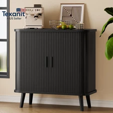 Sideboard Buffet Cabinet with Sliding Door, 31.5" Wide Fluted Modern Accent Stor