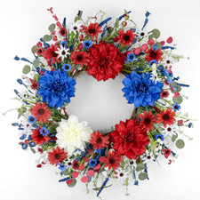 4Th of July Wreath 22 Inch Red White Blue Flower Wreath Patriotic Wreaths for Fr