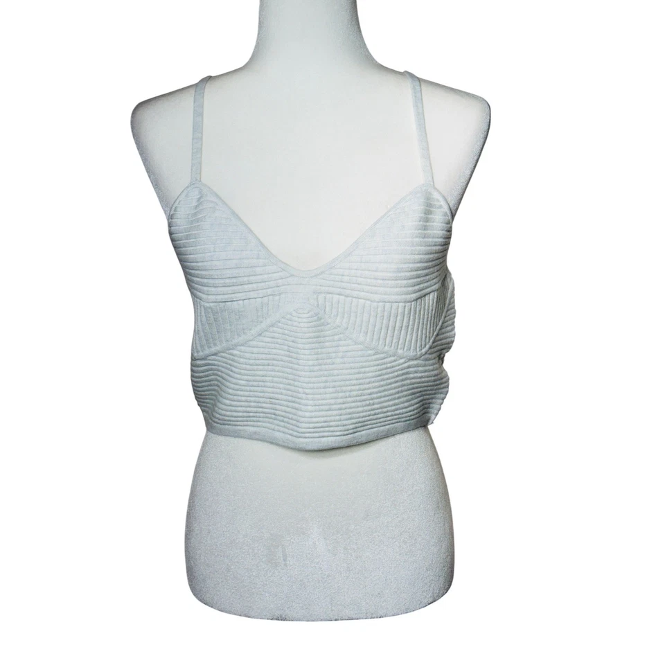 Camiseta sin mangas recortada de punto acanalado Aerie cami correas ajustables gris claro talla grande Foto 4 de 4