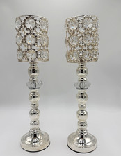 Set of 2 Crystal Candle Holders Tall Silver Wedding Decor Table Centerpiece 19"