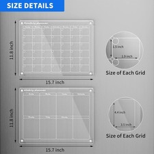 AITEE Acrylic Magnetic Monthly and Weekly Calendar for Fridge, Clear