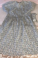 Cottage Floral Pink Blue Midi Dress Women Vintage 90s Romantic Prairie Size L