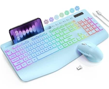 Wireless Keyboard and Mouse Combo - 9 Backlit Effects, RGB, Ergonomic Wrist R...