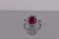 Sterling Silver Red Pink Ruby Halo Cubic ZirconiacAccented Band Ring 925 Sz: 6