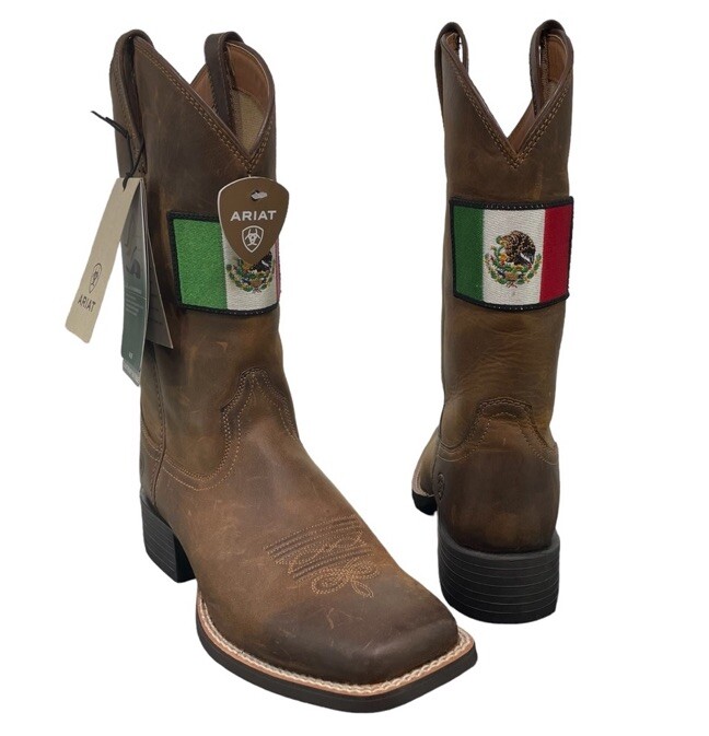 ARIAT Round Up Orgullo Mexicano Performance Western Distressed Square Boots 8.5
