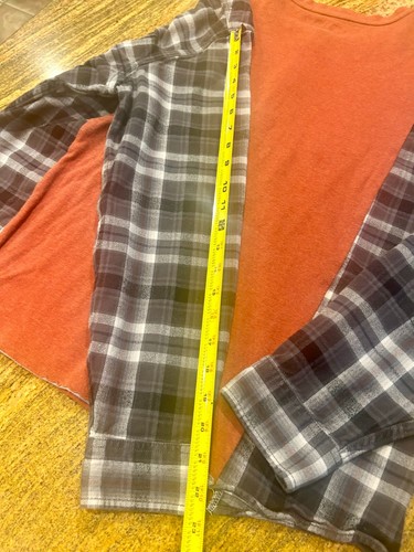 Eddie Bauer Wrangler Lg Color block Orange and Flannel Shirt - Picture 6 of 8