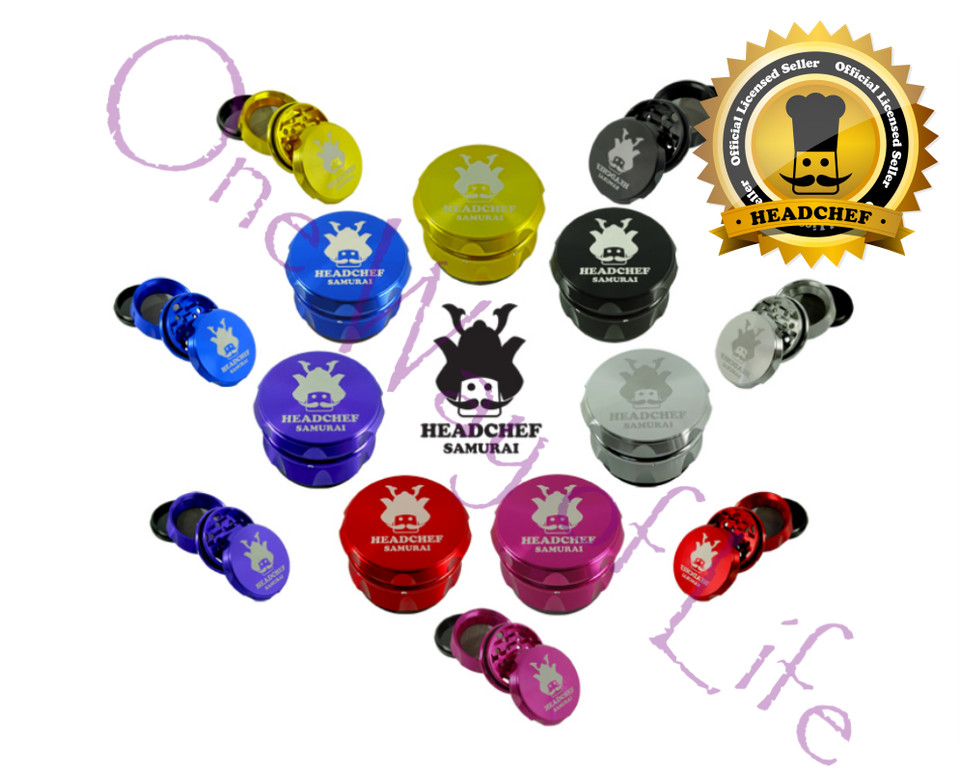 Headchef Samurai 55mm 4 Part Grinder, Metal, (in 9 colours) fits Cheeky One Box 