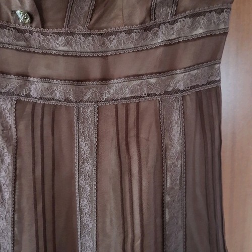 L.K. Abito midi donna Bennett UK10 marrone seta/poliestere foderato trasparente - Foto 5 di 10