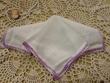 Elegant Vintage Ladies Hanky Intricate Crochet In Shades of Lavender Unused H14