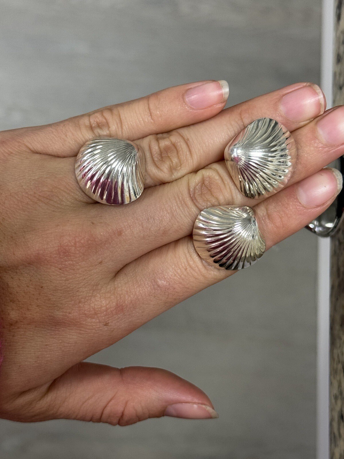 LARGE Sterling Silver Seashell Ring Earring  Mark… - image 7