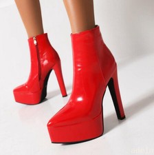 Womens Ankle Boots High Stilettos Heels Pointy Toe Zipper Platform Party shoes