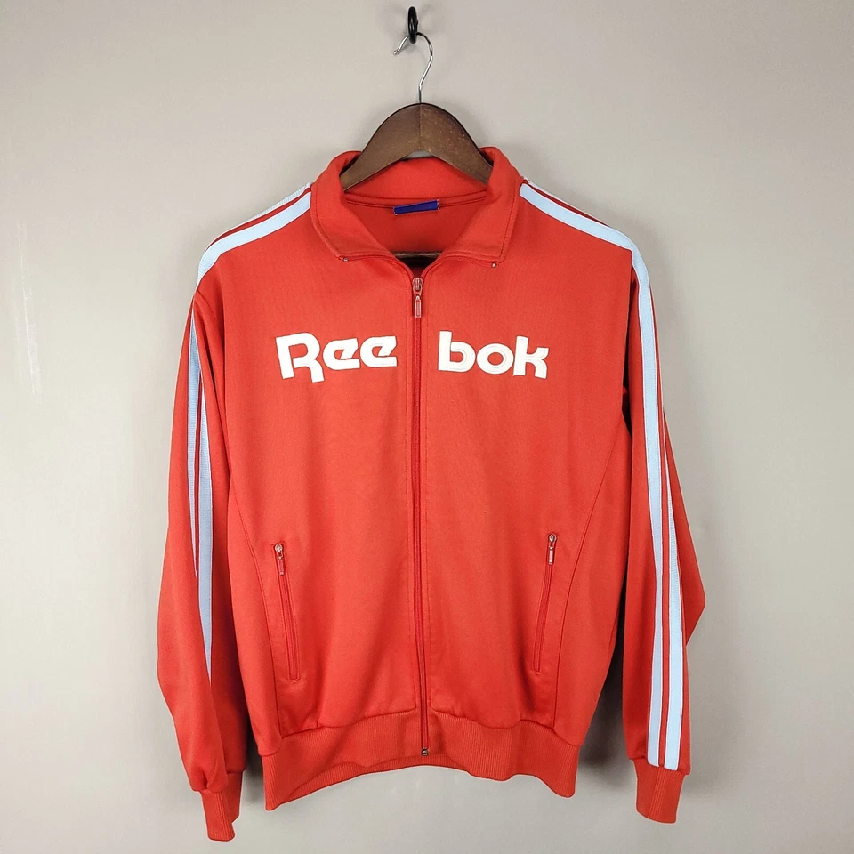 Vintage Reebok Track Jacket Men Medium Red Full Zip Logo Spell Out Retro Y2K 90s - Image 2 of 4