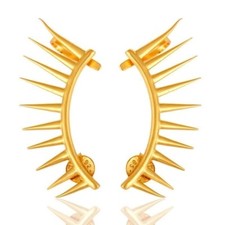 Shiny 18K Yellow Gold Plated Sterling Silver Spike Designer Ear Cuff Earrings