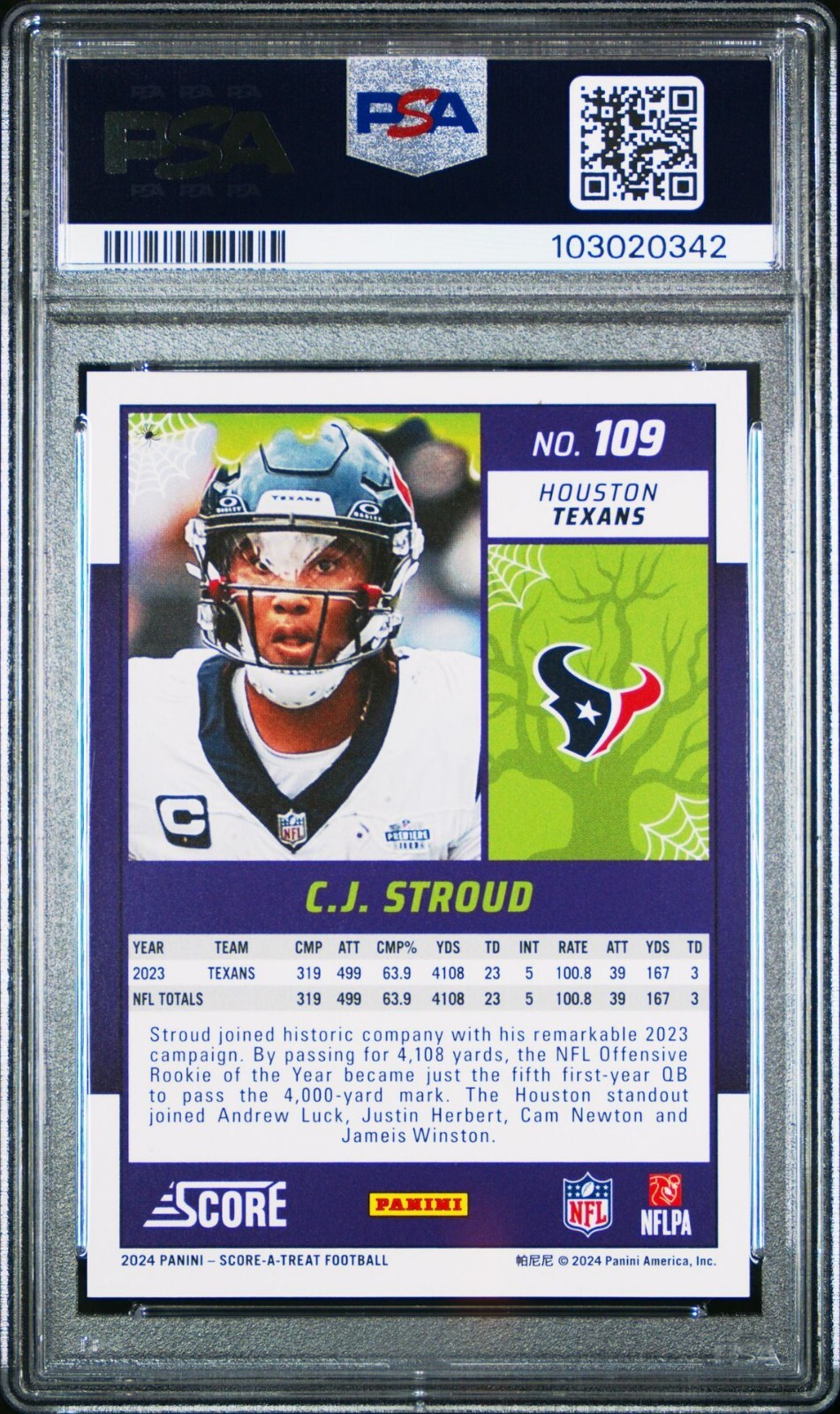 2024 Panini Score-A-Treat Football C. J. Stroud Bats Card #109 PSA GEM MT 10 view 2