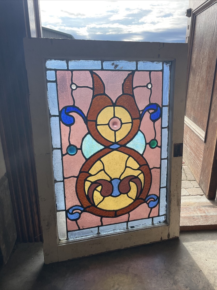 ステンドグラス SG4709 antique stained glass window 24 x 34 Jewels | eBay