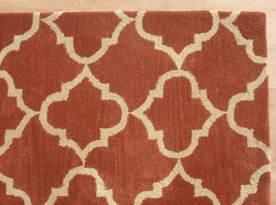 Ryana Scroll Tile Terra Cotta Modern Hand-Tufted 100% Wool Area Rug Carpet
