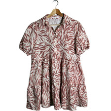 Urban Outfitters UO Little Lies Linen Zebra Print Mini Shirt Dress Women's Small