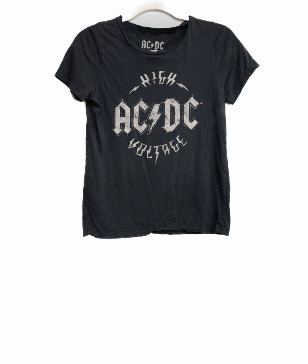 AC/DC Womens Black Cotton T-Shirt High Voltage Graphic Crew Neck