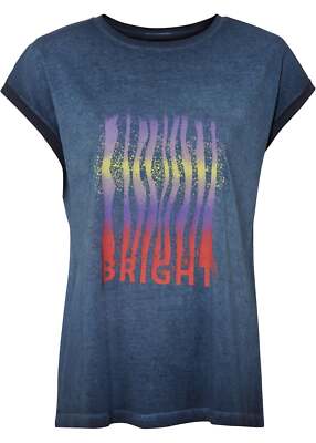 T-Shirt mit Text aus Bio-Baumwolle Gr. 32/34 Indigo Damen Top Basic-Bluse Neu*