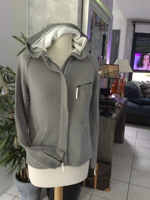 Gilet à Capuche Berenice Gris Et Blanc Taille S - Neuf Avec étiquettes