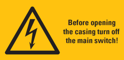 Warnaufkleber''Before opening the casing turn off the..''148x296/208x420/296x592mm