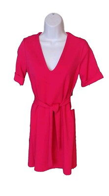 The Vanity Room Dress Woman's Size XS Tie Waist Raspberry Short Sleeve Garment 