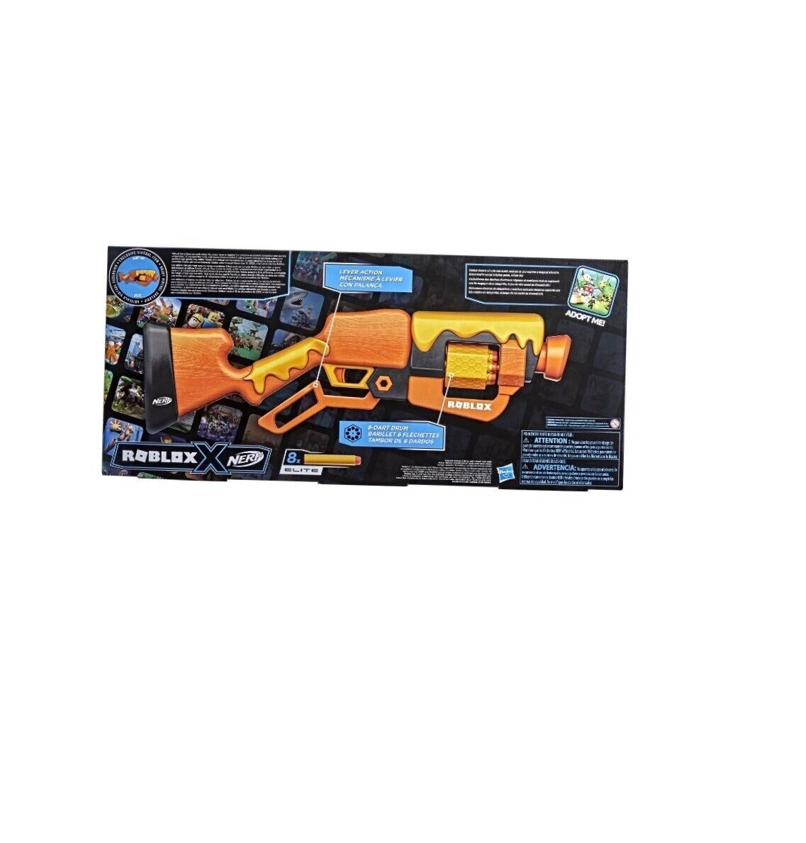 Nerf Roblox Adopt Me! BEES! Lever Action Blaster Gun with Rotating 8-Dart  Drum