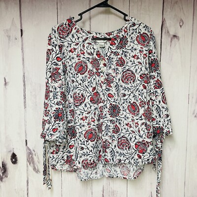 Christopher & Banks Womens Size XL Blouse Button Floral White