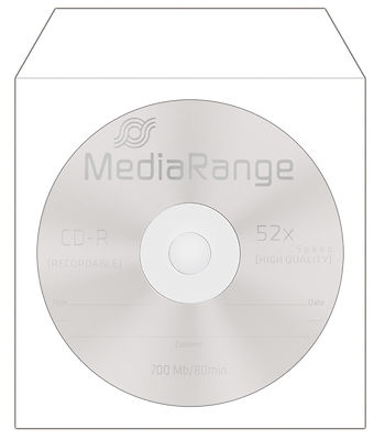 200 MediaRange Papiertaschen 1 Disk mit Lasche + Sichtfenster weiß Papier Hüllen