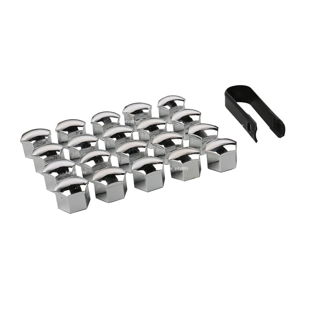 20x 17mm Chrome Car Wheel Lug Bolt Nut Cover Cap + Puller For Audi A4