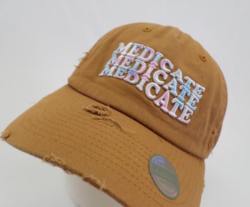 Medicate Hat Cap Cannabis Marijuana Weed Pot Hippie Strapback Brown