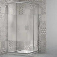  Corner Shower Box Sliding Doors Chrome Profile Screen Printed Crystal 4mm