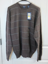 Arrow Sweater Mens Medium Brown Blue Striiped 100 Cotton Long Sleeve Crew Neck