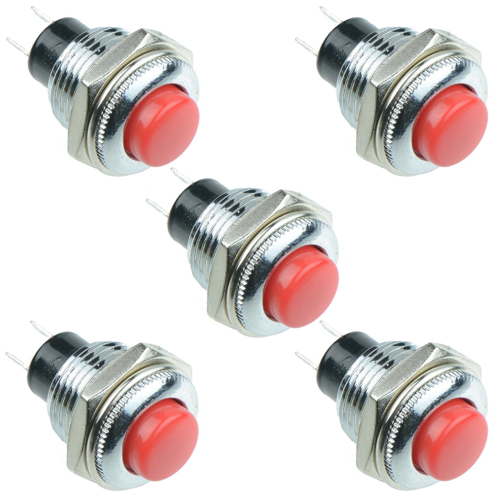 5 x Red Off-(On) Metal Round 12mm Momentary Push Button Switch 1.5A SPST