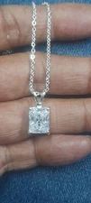 14K White Gold Plated 3Ct EMERALD Moissanite Solitaire Pendant Silver 925