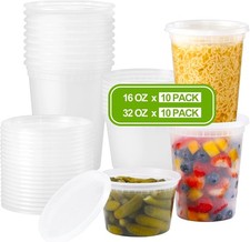 20 Sets Plastic Deli Food Containers With Lids 16oz, 32oz Variety Pack, Airtight