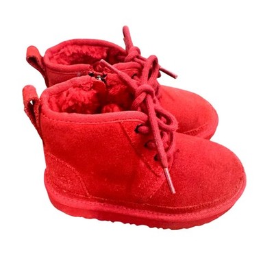 UGG Kids Neumel Zip Boots Red Suede Shearling Lined Size 10 Toddler Shoes