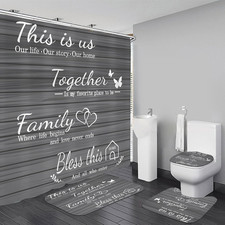 Family Shower Curtain Set Gray Home Bathroom Set with Shower Curtain and Rugs an