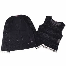 Leonard FASHION ensemble knit cardigan sequin top for women L black Used MOLO-0