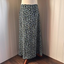 Vintage 90s Whimsy Black Floral Maxi Skirt S