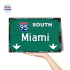 Aluminum Wall Art Southbound I95 to Miami, Tin Metal Signs Home Décor Vintage Ro