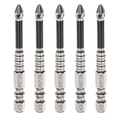5pcs Anti Slip Magnetic Phillips Screwdriver Bit PH2 1/4'' Hex Shank 2.8'' Long
