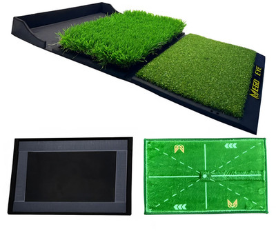 EGOOIEYE Golf Hitting Mat 17''x30'' Swing Path Training Aid Turf Ball Tray
